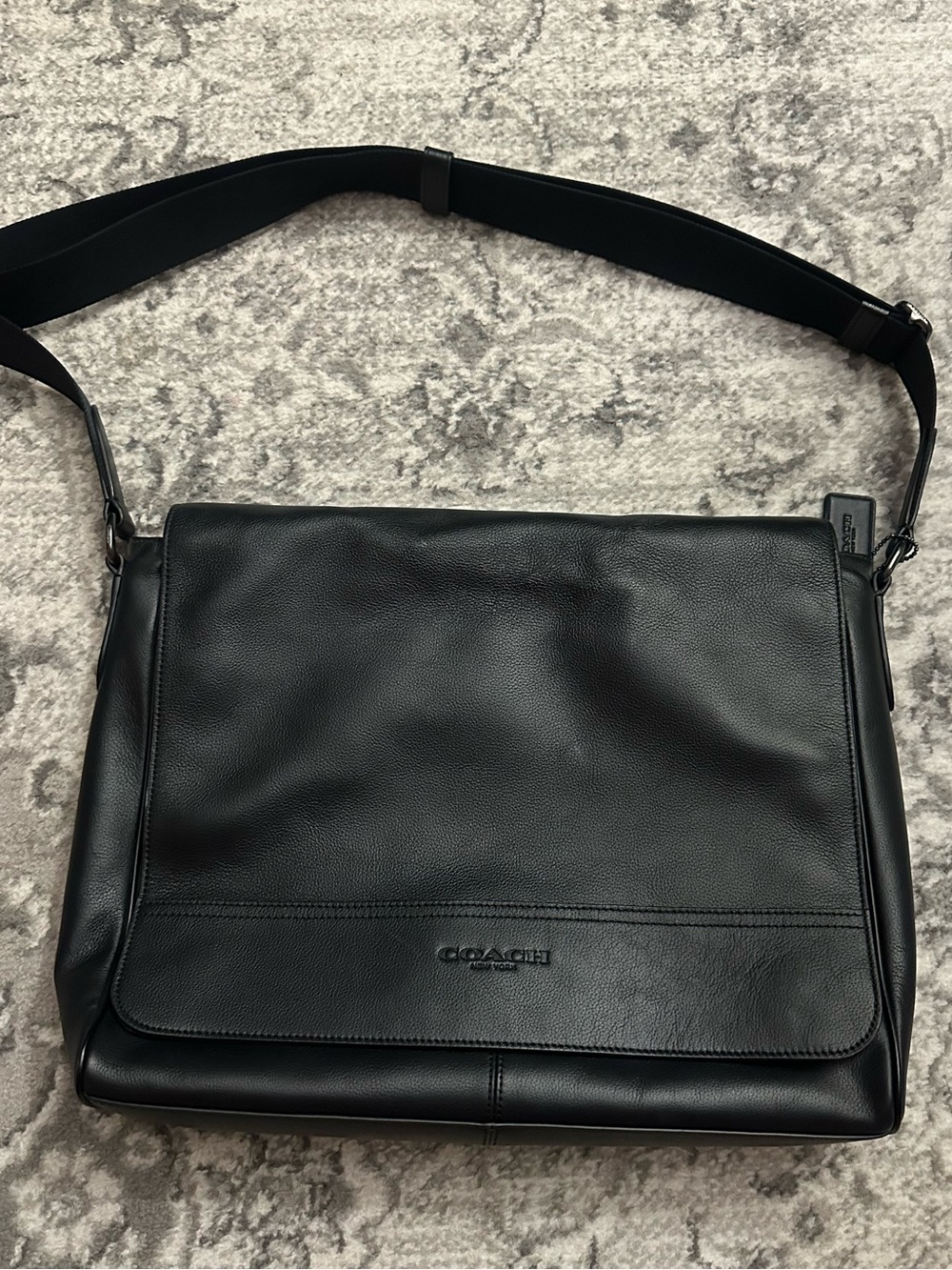Coach Black Leather Messenger Bag with Adjustable Strap